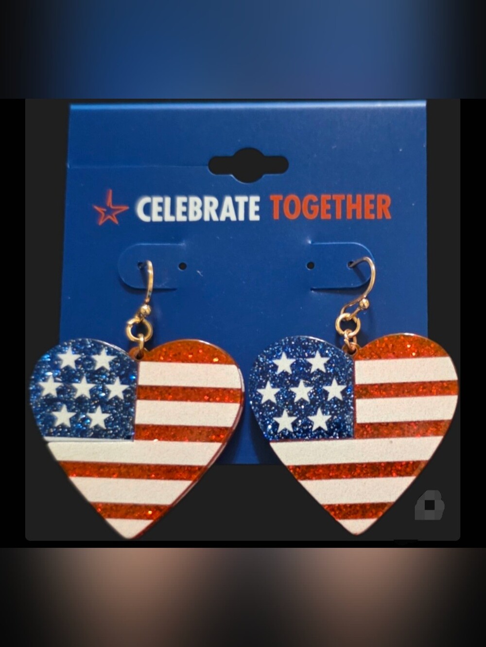 American Flag Heart Dangle Earrings